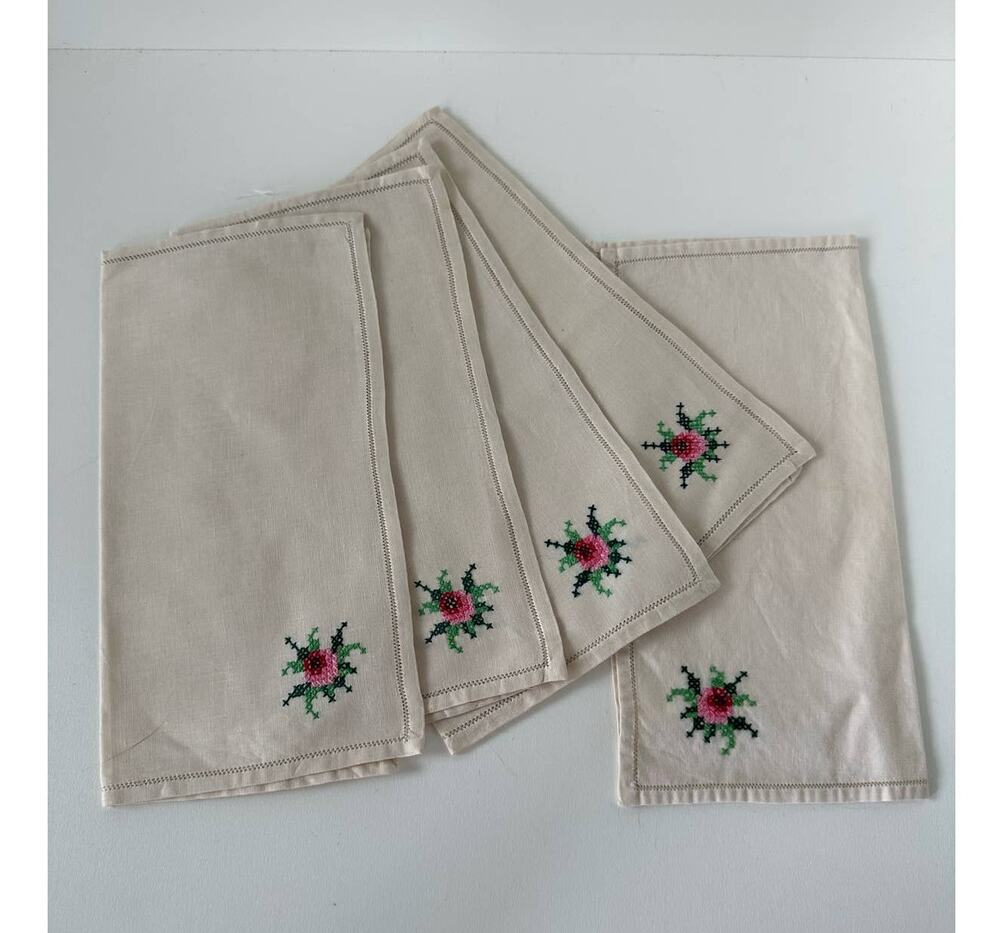 Vintage Cross Stitch Cocktail Napkins, set of 5